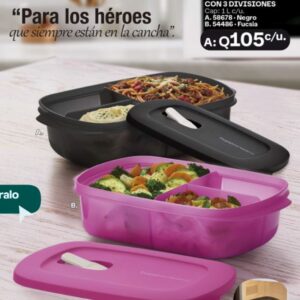 Tupperware CrystalWave - Contenedor rectangular dividido para microondas, color negro